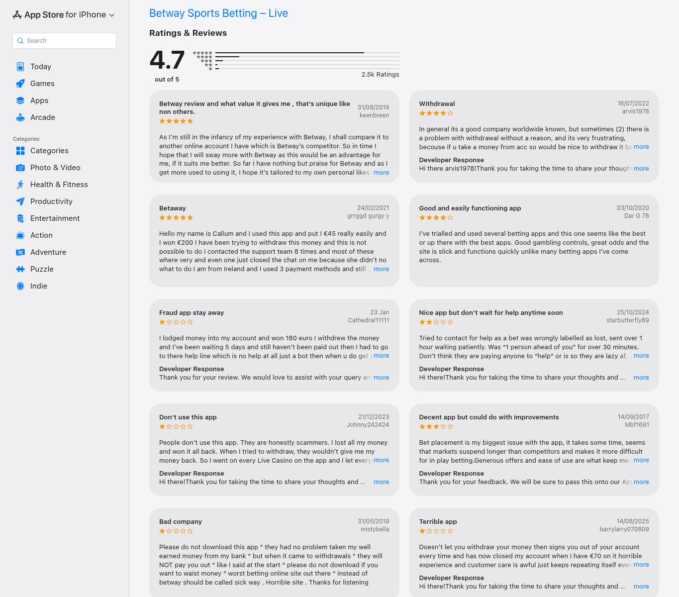 App Store capture containing contextual user ratings and statements