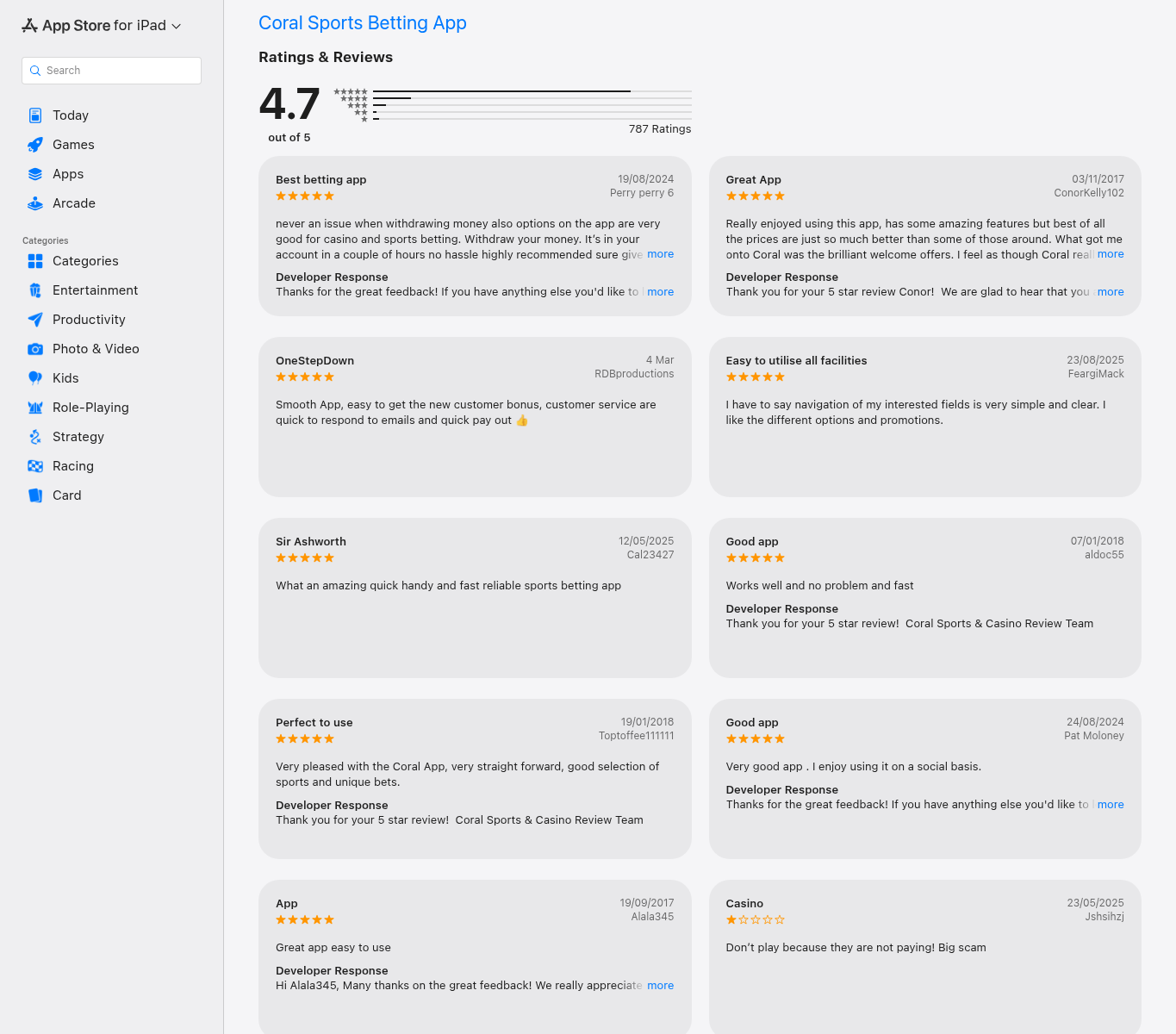 App Store user-review context for the Coral app