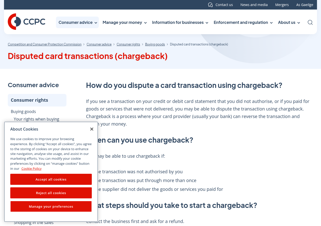 CCPC chargeback guidance checked for the complaint route on 9 September 2026