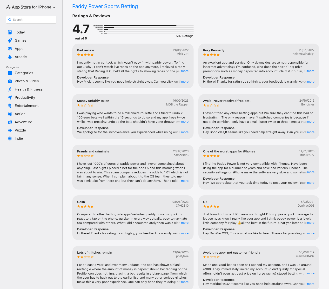 App Store capture containing user ratings and review statements