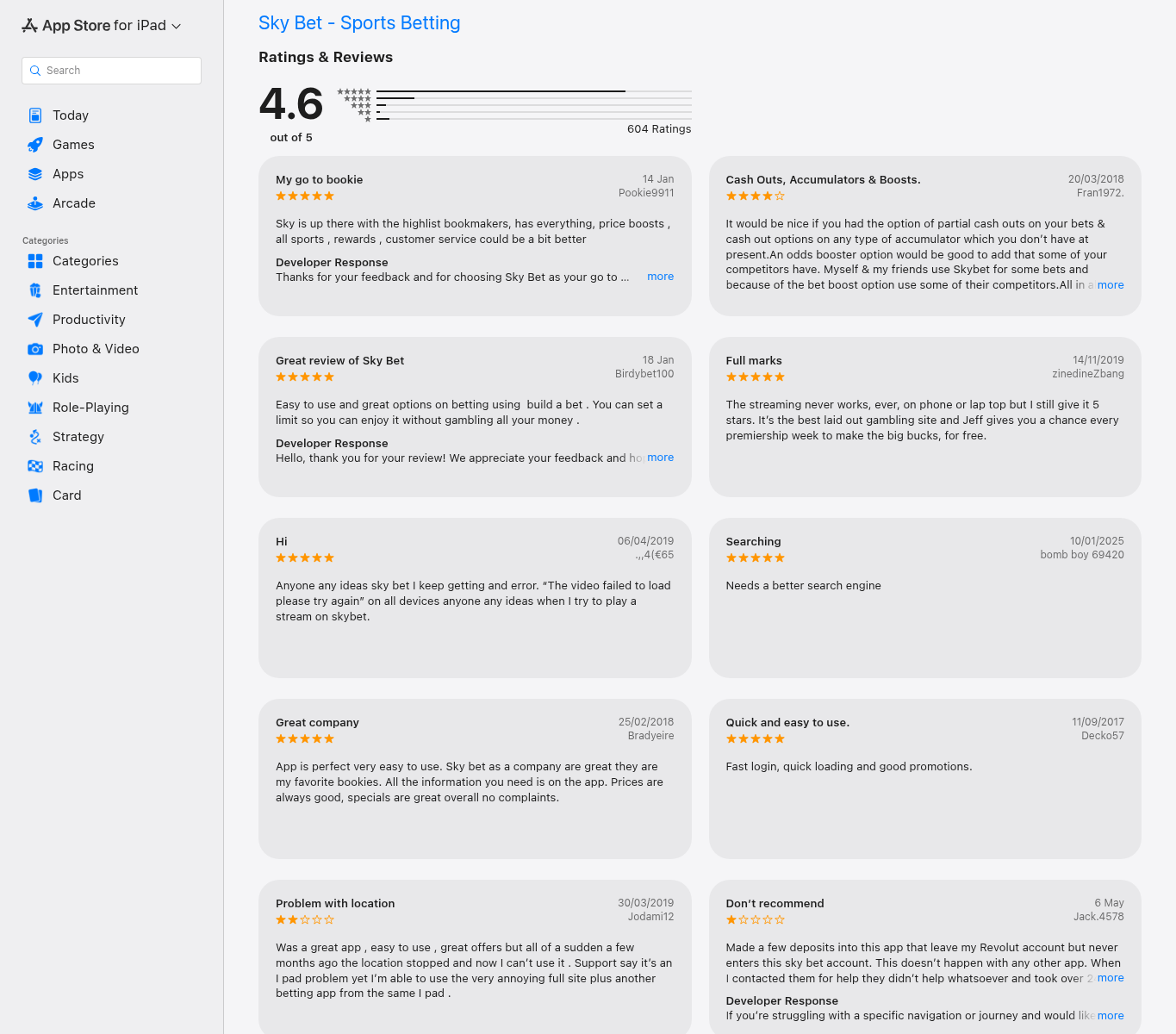 Capture of dated App Store ratings and user statements used as contextual evidence