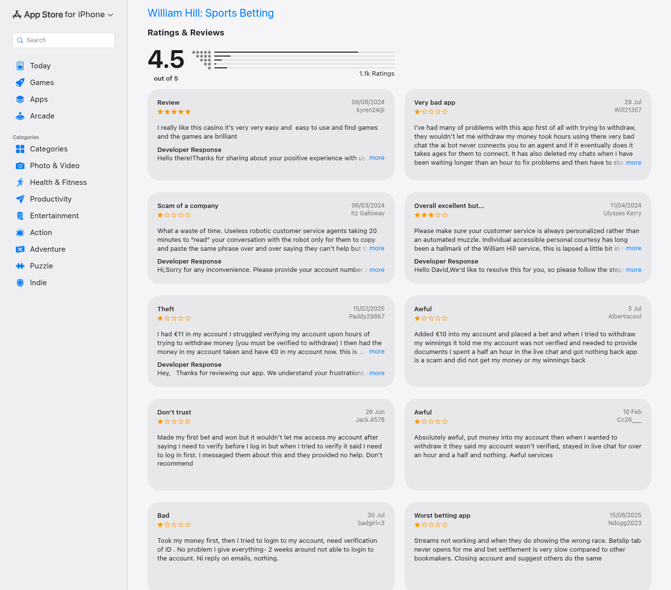 Capture showing user ratings and review statements for the mobile application